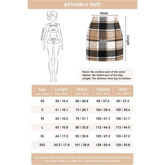 Women's Wool Plaid Mini Skirt - High-Waisted Bodycon Pencil Skirt - Picture 6 of 7